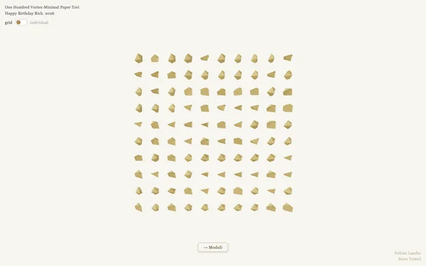 One Hundred Vertex-Minimal Paper Tori